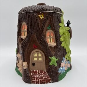 Vtg Tree Stump House Cookie Jar Grandma Core  Handmade Cottage Core Fairy 1977